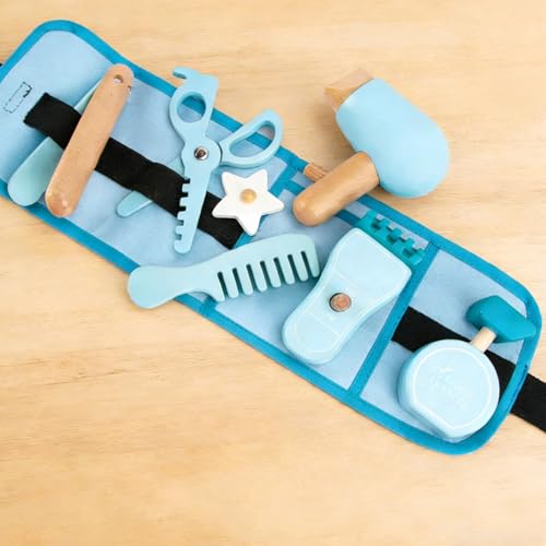 Jessruly Juego de cinturón de herramientas, herramientas de juego de simulación premium con cinturón ajustable, herramientas de madera realistas para juego imaginativo y desarrollo de habilidades