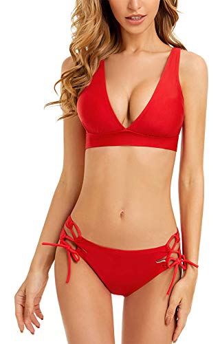 Women's Side Tie Bikini Set Light Support Laced Top Sexy Two Piece Swimsuits Holiday Swimming Bathing Suits