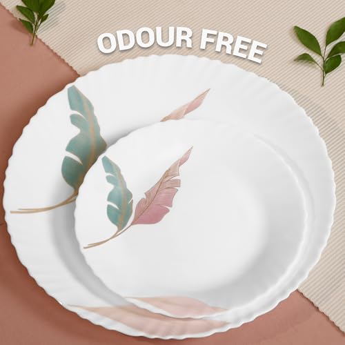 Image of Treo by Milton Opalware Aurelia Palma Dinner Set of 27 | Serving for 6 | Microwave & Dishwasher Safe | Bone-Ash Free | Tempered Toughness | Plates & Bowls | Crockery Set for Dining & Gifting
