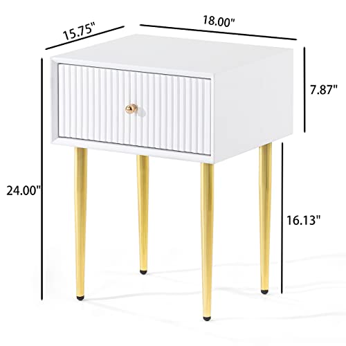 Nokoer Modern Nightstand With Drawer，Mid Century Bedside Table For Bedroom,Living Room White #TOP1