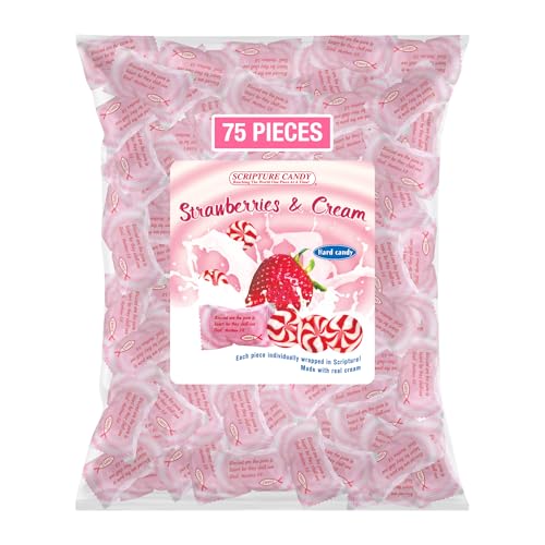 Scripture Candy, Strawberries & Cream Hard Candy 1 Pound Bag, 75 Pieces