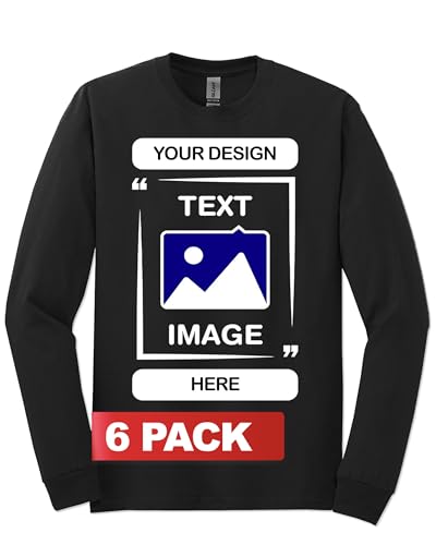 Image of Gildan Custom Long Sleeve T-Shirts - Personalized Heavy Cotton Crewneck Tee Unisex Men Women - Customize Image, Text & Photo
