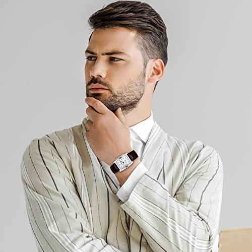 Avaner Orologio Quadrato Da Uomo, Orologio Con Polsino In Pelle Vintage, Orologio Da Polso Analogico Al Quarzo Con Numeri Romani, Orologio Retrò Classico Con Cinturino In Pelle - 4