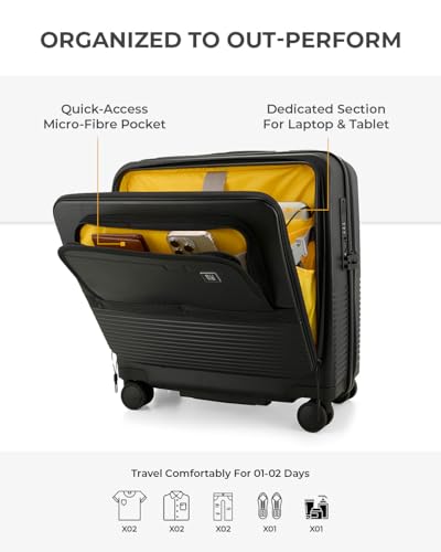 Image of EUME Overnighter Pro Luggage Trolley for Travel 18 inch, Cabin Bag | Trolley Bag Small for Luggage | with Laptop Sleeve | 100% German Bayer Polycarbonate - Charcoal Black
