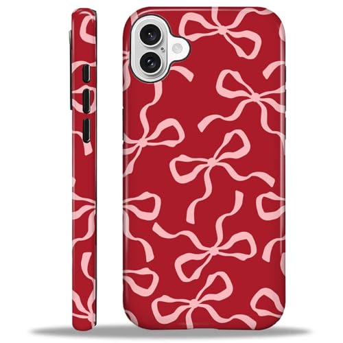 ilikediy for iPhone 16 Plus Case,HL2 Aesthetic Red Bow Hybrid 2 Layer Hard Shell Silicone Protective Pattern Design Case