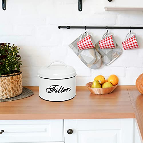 Vumdua Basket Coffee Filter Holder, Rustic Style White Coffee Filter Storage Container - Round Coffee Filter Dispenser Coffee Filter Container For Counter, Coffee Bar Decor #TOP4