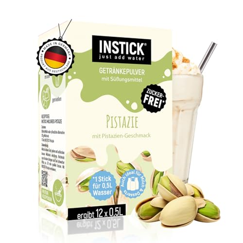 INSTICK Zuckerfreies Instant-Getränk für Milchprodukte (Pistazie) - 1 Packung für 12 x 0 5 L - Ideal für Milch Joghurt Skyr Quark- Vegan & Kalorienarm