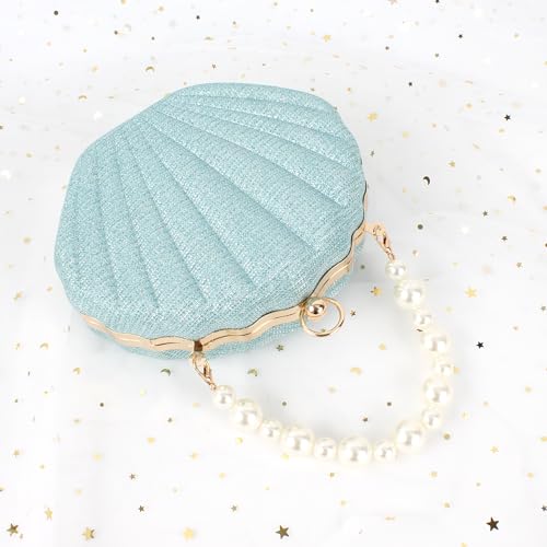Image of Glitter Seashell Evening Clutch Purse Mini Chain Crossbody Bag Pu Leather Shell Pearl Shoulder Bag