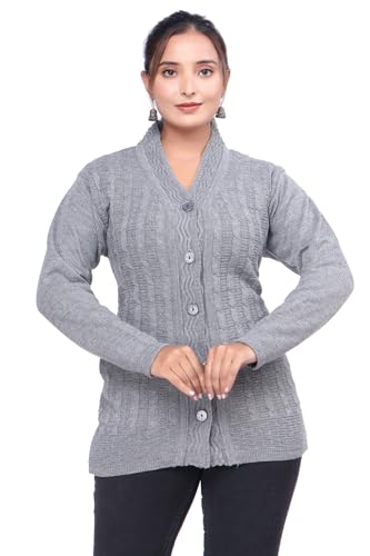 Image of Women Long Chain Design Woolen Winter WEAR Coat Cardigan (DKSELF)