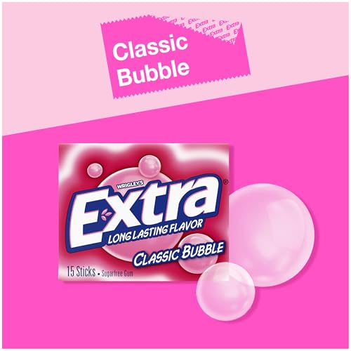 Wrigleys Extra Classic Bubble Sugarfree Chewing Gum 15 Stick Pack Box Of 10 Packs