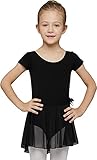 MdnMd Black Short Sleeve Dance Ballet Leotard for Toddler Girls with Tutu Skirted (Age 2-4 / 2t,3t)