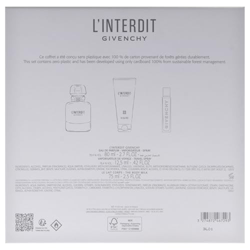 Image of LInterdit by Givenchy for Women - 3 Pc Gift Set 2.7oz EDP Spray, 0.42oz EDP Spray, 2.5oz Body Milk