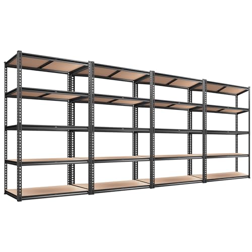 Comparison: Best Plywood For Pantry Shelves 10 REIBII 2020LBS Storage Shelves 5 Tier Garage Shelving Heavy Duty, Adjustable Metal Shelving, Garage Shelves for Basement, Warehouse, Pantry, Closet, Kitchen 72" H x 35.55" W x 16" D, Black, 4 Pack