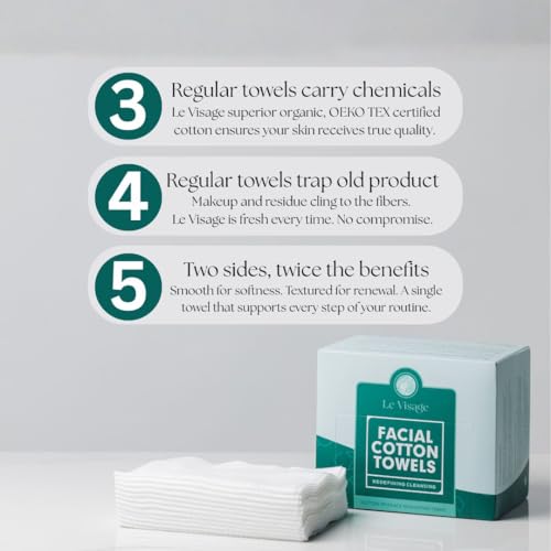 Image of Le Visage Switzerland 100% Cotton Disposable Face Towels for Sensitive Skin, Oeko-TEX Certified, Organic, Ultra Soft, 50 Pieces