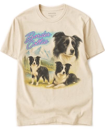 Border Collie Vintage Tshirt for Dog Mom & Dad 100% Natural Undyed Cotton for Men & Women