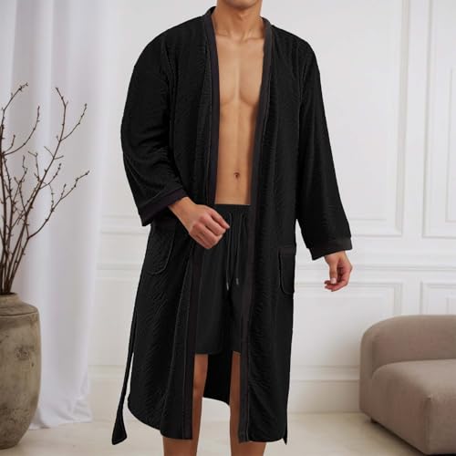 Mens Robe Terry Cloth Kimono Bathrobe Shawl Collar Absorbent Spa Robe Lightweight Soft Shower Bathrobe with Pockets2