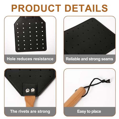Tapette à mouches en cuir et bois | Set de 4 pièces chics et durables