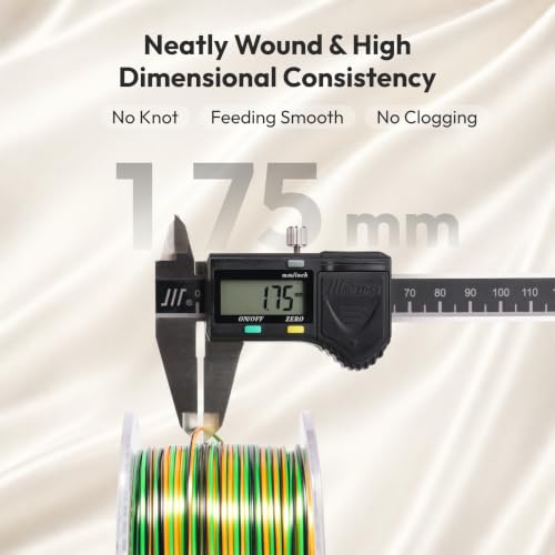 Image of AMOLEN Silk PLA 3D Printer Filament, Shiny Multicolor Rainbow PLA 1.75mm for Creative & Decorative, Fast Color Change Printing Filament for Beginner 1kg (2.2lbs), Black Yellow Green