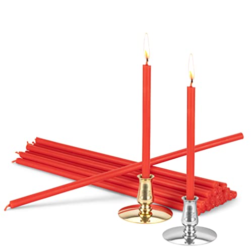 NKlaus - Set 2 Candle Holders + 200g Altar Candles red L 25cm Premium Paraffin Wax 40054, Gold,red,silver