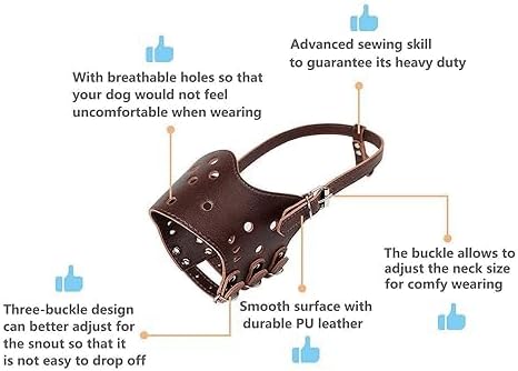 Pet Adjustable Dog Muzzle, Anti Bite Bark, Allow Drink, Soft Leather, 1 Piece, Color May Vary, Large