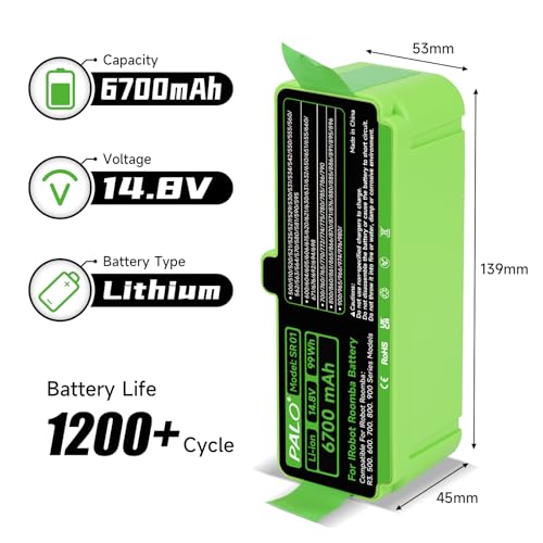 Palogreen 6700mAh Akku für IRobot Roomba 900/800/700/600/500 Series - Lithium Akku Kompatibel Roomba 980 960 981 985 971 966 906 896 895 890 886 880 790 780 770 760 695 692 675 620 606 555 530 520...