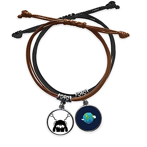 Pulsera de cuero Universo y Alien con cuerda ajustable de estilo galáctico