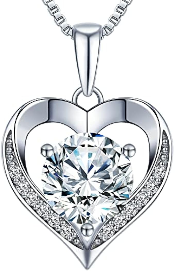 Heart Pendant Necklace Gifts for Wife, Engraved 'I LOVE YOU' Gift for Wife Girlfriend, 1-2 carat Moissanite D Color (VVS1) , Anniversary Eternity Jewelry Present for Wife, Birthday Gifts for Women Wif