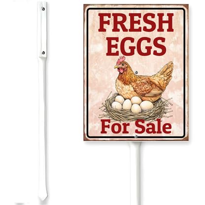 Horienteeon Fresh Eggs For Sale Sign With Stake Farm Fresh Chicken Eggs Street Farm Henhouse Rustproof Sturdy Aluminum Plaque For Outdoor Yard Garden Decoration Use Easy Install 8x12"