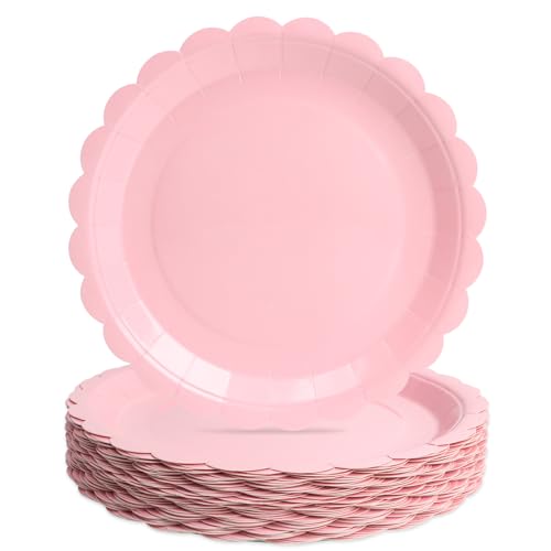 PARTY GO Piatti di carta rosa, 23 cm, 50 pezzi, per 50 ospiti, per feste di compleanno per bambini, ragazzi e ragazze