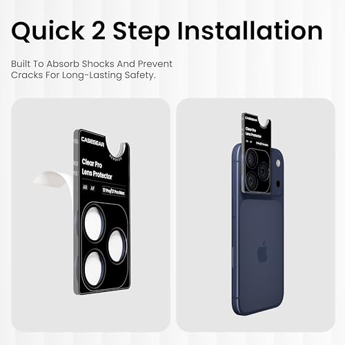 Image of CASEGEAR Clear Pro Camera Lens Protector Compatible With iPhone 17 Pro Max | HD Clarity | Scratch Resistant | Complete Coverage | Easy Installation | Deep Blue
