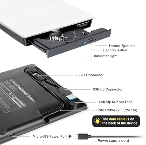 Image of NEXSA USB 3.0 Type C External CD DVD Drive Dual Connector Slim Superdrive | Dual USB-A and Type-C external optical drive for PC and MacBook. Fast 5Gbps transfer for disc burning and reading.