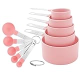 Measuring Cups and Spoons Set, 10-Piece Stackable Kitchen Tools with Stainless Steel Handles, Nesting Measurement Gadgets for Cooking & Baking (pink)