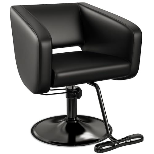 Baasha Professional Styling Chair, Hydraulic Adjustable Hair Stylist Chair for Salon with 360° Swivel Leather Upholstered Black Stylist Salon Chairs, 330lbs Weight Capacity
