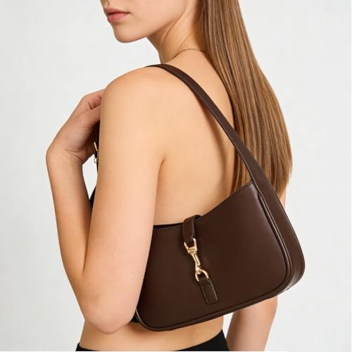 Image of JQWSVE Shoulder Bags for Women Burgundy Purse Trendy Small Handbag Faux Leather Shoulder Purse Everyday Bag