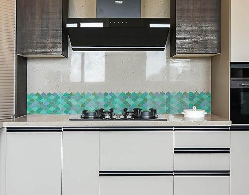 Image of WallDesign Mosaic Lantern Blue Green Shades - 2ft x 9.75 inch Waterproof Easy-Clean Vinyl Tile Sticker for Kitchen Counter, Washbasin, Table, Wall, Bedroom, Cupboard /Almirah