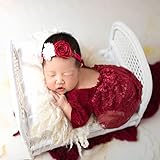 Holibeat Newborn Girl Christmas Red Photography Props Baby Girl Xmas Photoshoot Outfits Infant Lace Romper Costume 0-2M (red)