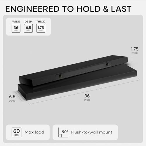 Homeforia 36 Inch Floating Shelves, High-End Solid Pine Wood, Set of 2 - Image 3