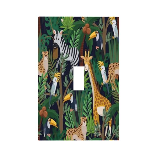 Wpshijia WPSHIJIA0713 Cartoon Animal Zebra Leopard Giraffe Bird Leaf 1 Gang Nursery Light Switch Covers Decorative Single Toggle Wall Plate Switchcover Electrical Switchplate cover