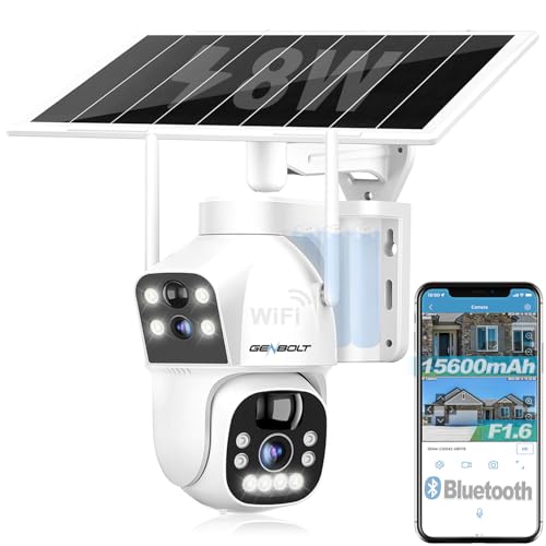 GENBOLT Solare Telecamera Wi-Fi Esterno Senza Fili di Sicurezza Esterni, IP Videocamera Sorveglianza Outdoor Camera Domestica a Circuito Chiuso, CCTV Camera Batteria 15600mAh 8W con Doppia Lente