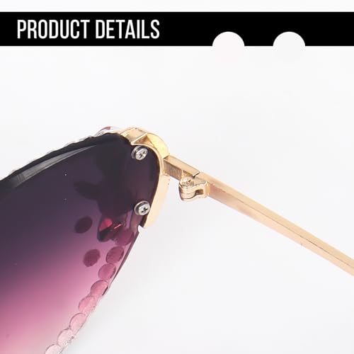 Image of Dervin Cat Eye Sunglasses for Women - UV400 Protection, Rimless Flower Diamond-Cut Lens, Trendy Driving Shades for Women