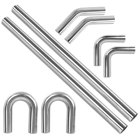 Richeer 3 inch O.D. T304 Stainless Steel DIY Custom Exhaust Tubing Mandrel Bend Exhaust Pipe Straight & U-bend Kit, Polished Surface,Universal Fit (45/90/180 Degree Set of 8) Cover