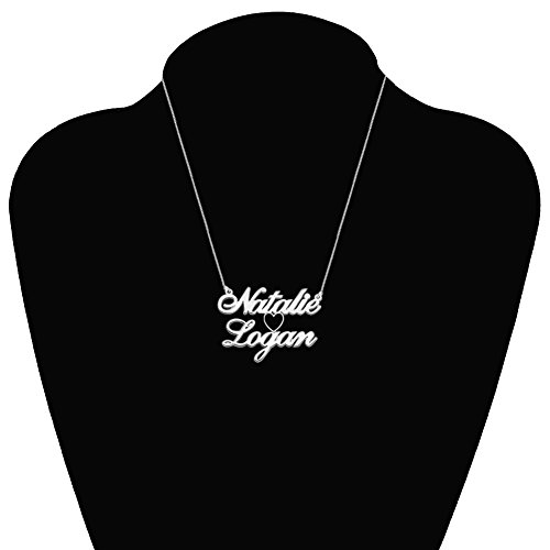 925 Sterling Silver Personalized Name Necklace with Open Heart Custom Made with 2 Names2