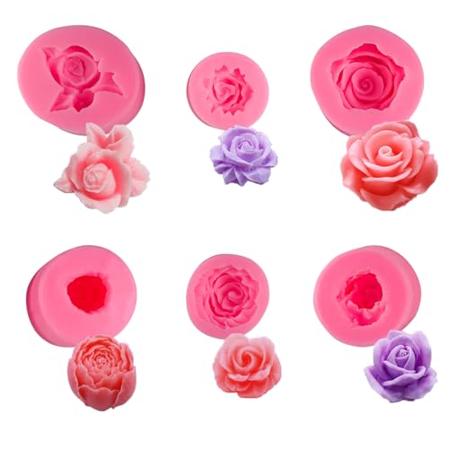 BMZXCH 6 Piezas Moldes de Silicona para Velas de Flores, 3D Moldes Molde de Jabón Pastel de Silicona Rose Flower de Flores Flor Rosa para Chocolate, Jabón, Dulces