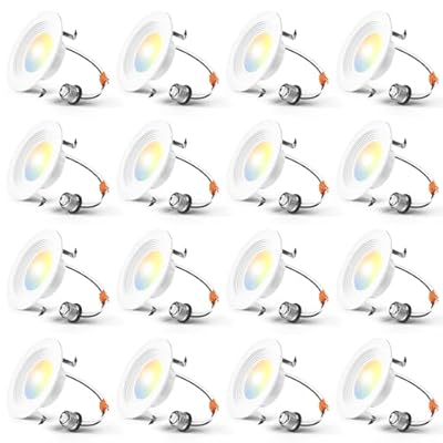 Amico 16 Pack 4 Inch 5CCT LED Recessed Lighting, Dimmable, Damp Rated, 9W=60W, Can Lights with Baffle Trim, Retrofit Installation, ETL&FCC, White