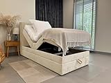 TRADA Boxspringbett Sorrento 100 x 200 cm - Elektrische Bett mit Matratze + Tooper, Kopfteil und Bettkasten - Stoffbezug Veloursstoff - Beige