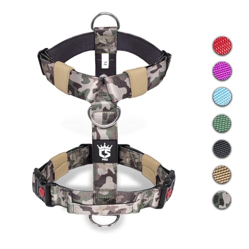 TSPRO Tactical Dog Vest Harnesses with Handle 1.5 inch Wide Military Grade Strong Padded Thick Dog Harnesses Heavy Duty Dog Harnesses Quick-Release Buckle for Medium Large Dogs(Military Green-M)