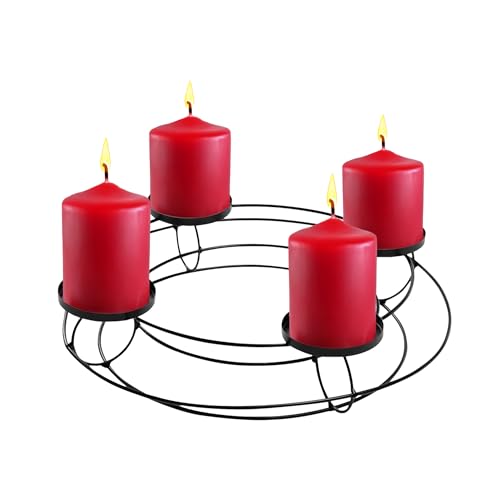 Corona de Adviento de metal en negro para 4 velas de pilar – Diámetro 30 cm – Portavelas en diseño de rejilla con 4 platos – Decoración navideña Candelabro de Adviento corona de Navidad