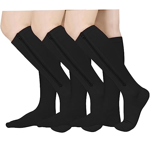 Image of Athbavib 3 Pairs Zipper Compression Socks, 15-20 mmHg Closed Toe Compression Stocking with Zipper for Women and Men