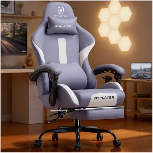 GTPLAYER Gaming Stuhl, Gamer Stuhl, Atmungsaktiver Bürostuhl aus Hochwertigem Stoff, Ergonomischer PC-Stuhl, Verstellbarer und Drehbarer Schreibtischstuhl 150KG, lila