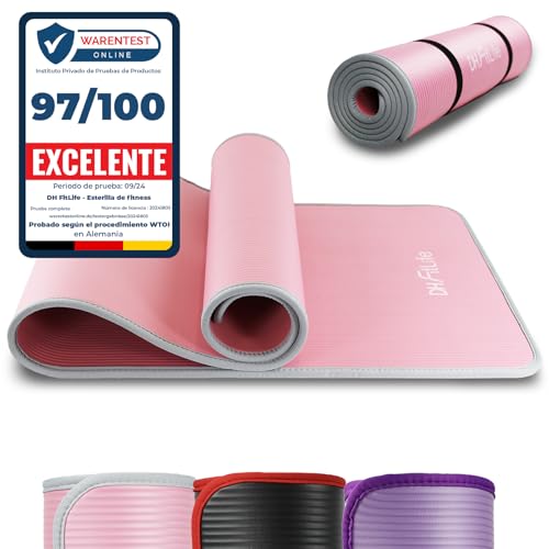 DH FitLife Esterilla de entrenamiento, esterilla deportiva, 183 x 61 x 1 cm, esterilla de gimnasia extra resistente, esterilla de yoga antideslizante y gruesa, alfombrilla de entrenamiento (rosa)